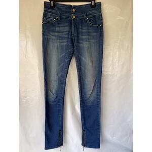 DON’T CRY Milan Italy Jeans Blue Ankle Zip Mid Waist Women Denim Sz 27 Sofia